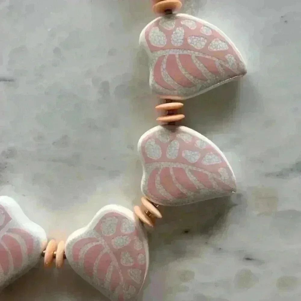 Ceramic Leaf Shaped Statement Necklace Japan 70’s… - image 2